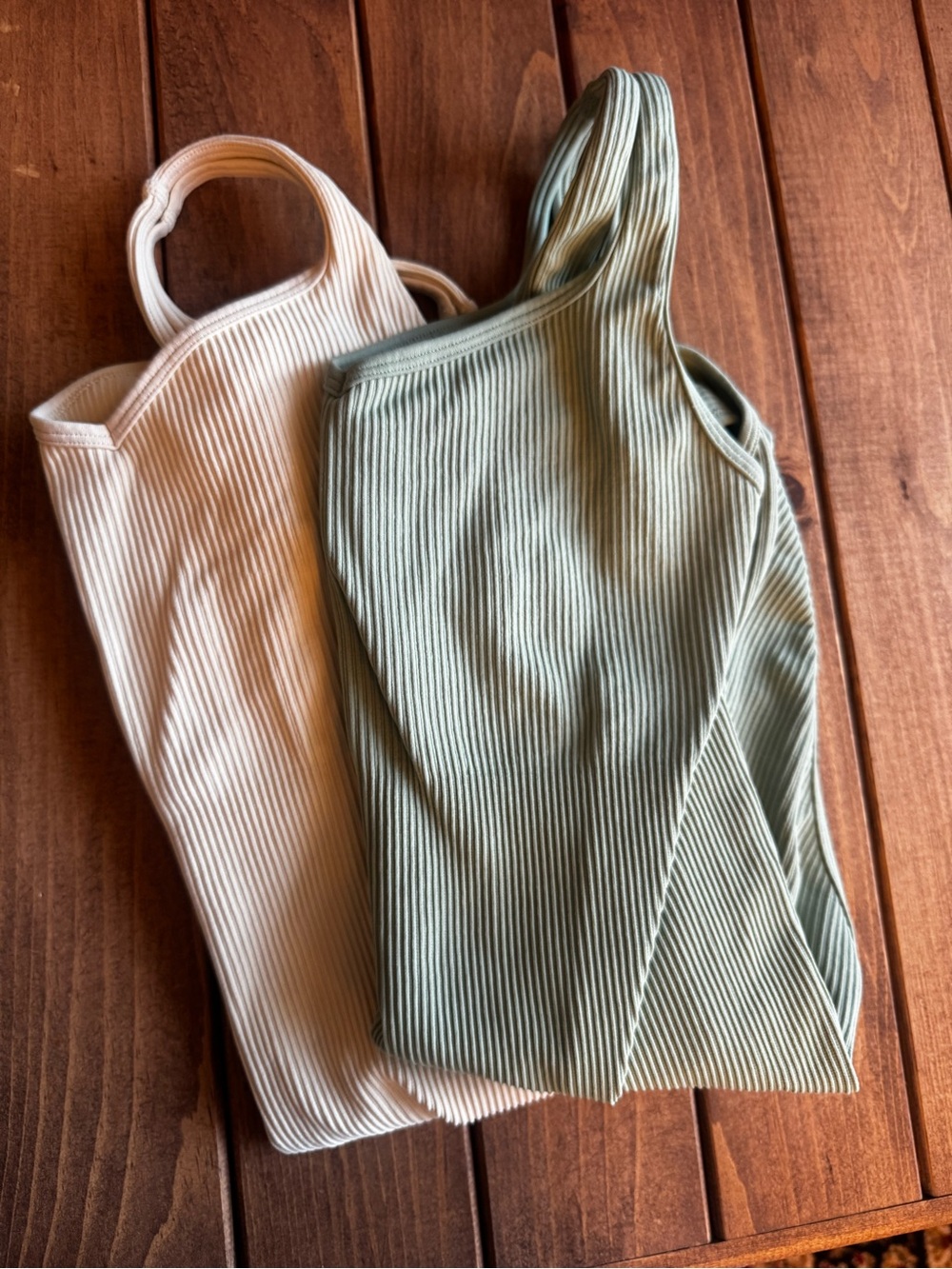 Ribbed Body Suit Top — Sage Green / Cream
